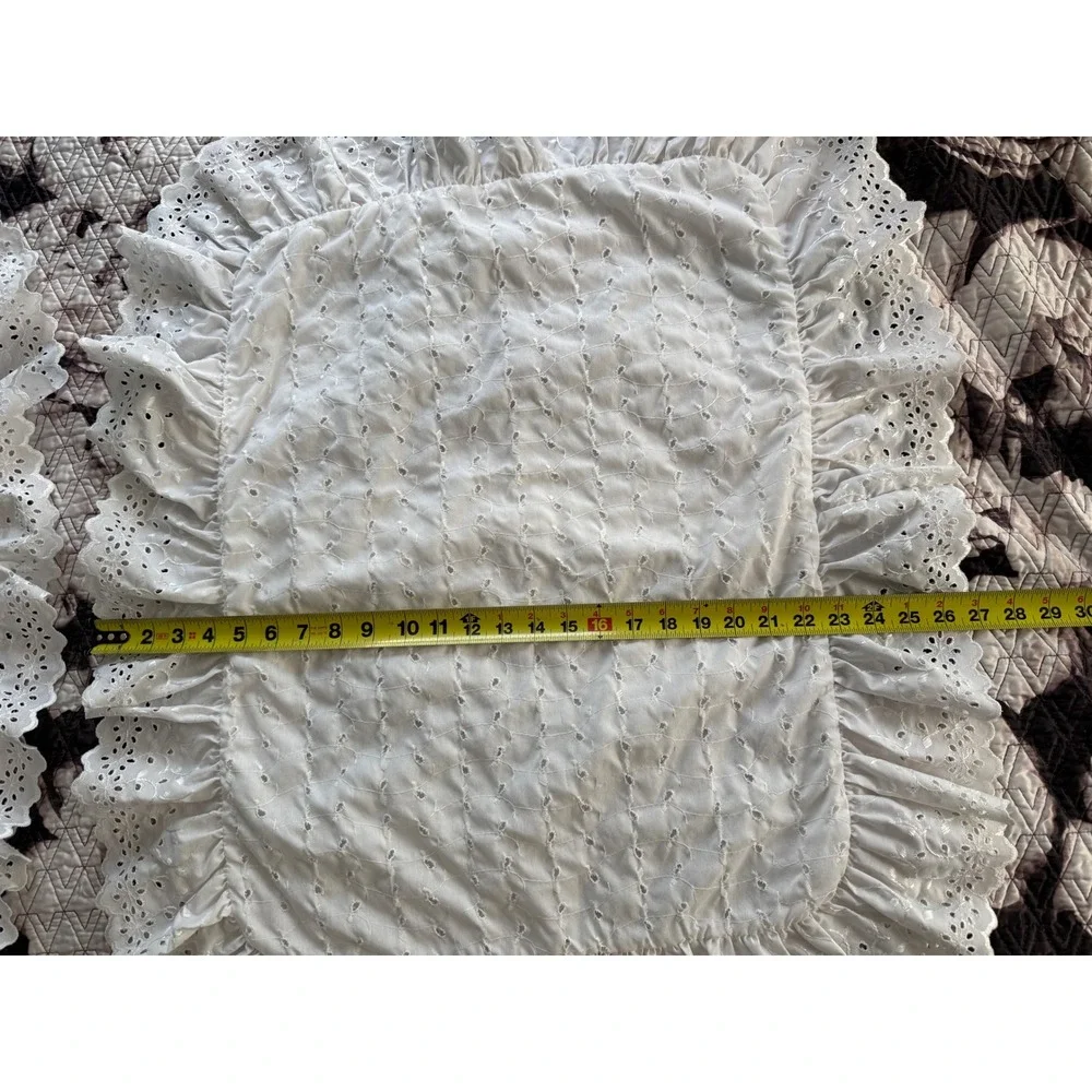 Vintage White Eyelet Lace Ruffled Pillow Shams Pair Standard Size Cottagecore